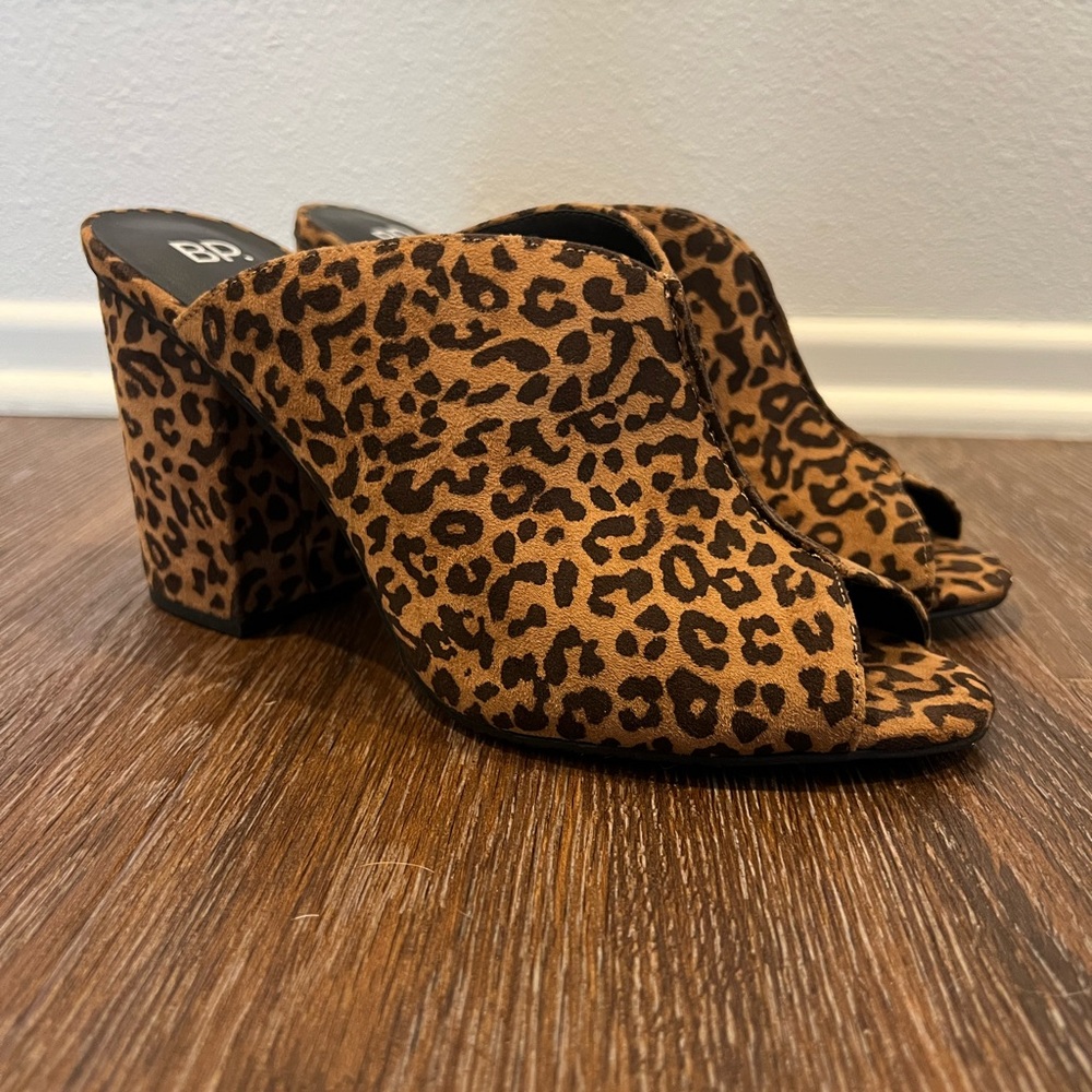 BP Leopard Print Peep-Toe Mules